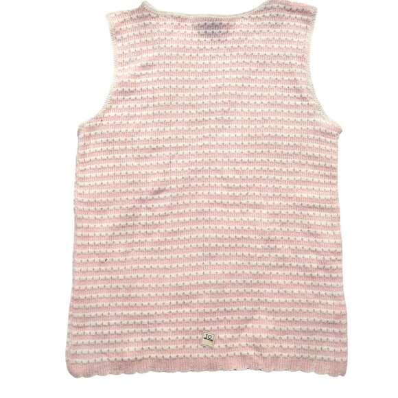 Vintage 1940s-1950s Pink White Stripe Sleeveless Knit Crewneck Sweater Top Vest - Picture 3 of 8